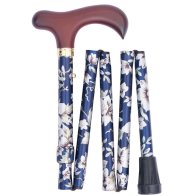 Sammenklappelig stok i blå med blomster (ekstra kompakt)